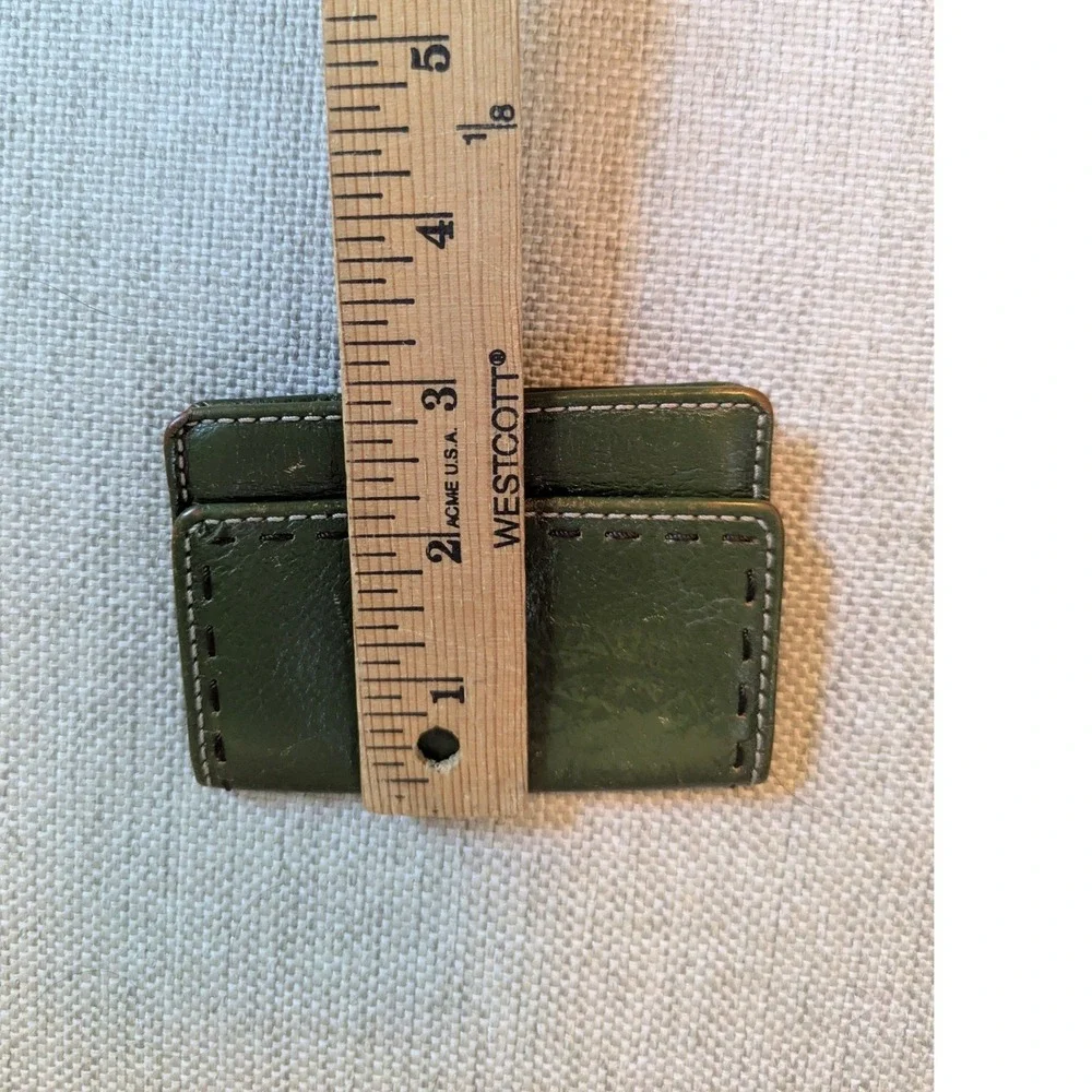 Vtg Fossil Card Green Leather Contrast Stitch Snap Bifold ID Window Wallet